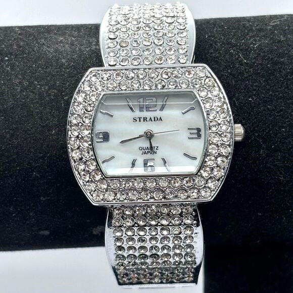 Silver Crystal Strada Cuff Watch - Picture 1 of 4